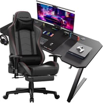 Chaise gaming avec bureau - GTPLAYER - Repose-pieds Bluetooth noire