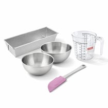 Set pâtisserie avec moule à cake acier 30 cm, 2 bols à mixer, verre mesureur et spatule Zenker