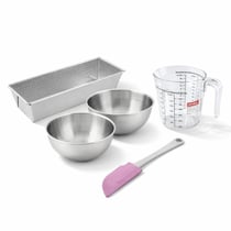 Set pâtisserie avec moule à cake acier 30 cm, 2 bols à mixer, verre mesureur et spatule Zenker
