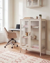 Armoire vitrine Acier Beige HARLYN  - 90x35x110- Beliani