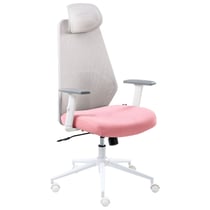 Chaise de Bureau Gris Clair Rose en Maille Accoudoirs Appui-Têtes Hauteur Réglable Base Pivotante Dossier Inclinable