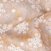 Tissu Jute imprimé Christmas flocons Blanc sur fond Naturel