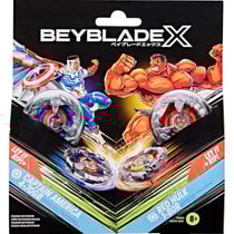Coffret pack 2 toupies beyblade x : captain america 4-70gb contre red hulk 1-80r - type endurance et attaque - pack toupie et lanceur - hasbro g1690