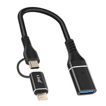 LinQ Adaptateur OTG USB vers Lightning et USB-C Transfert de Données Rapide Noir