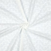 Tissu Coton brodé ajouré Petites fleurs Lia sur fond Blanc
