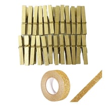 24 mini pinces à linge dorées + masking tape doré à paillettes 5 m