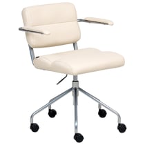 Chaise de Bureau Blanc Cassé en Cuir PU Pivotante et Réglable avec Accoudoirs Style Traditionnel