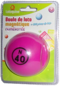 Boule de loto magnetique numerotee fushia + 100 pions de loto - ramasse pions - lotoquine