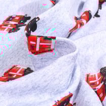 Tissu Sweat léger French Terry Camion de pompier sur fond Gris clair chiné