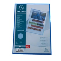 Sachet 10 pochettes coin polypropylène grainé 12/100e - A4 - Bleu - x 10 - Exacompta