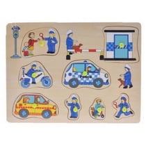 Puzzle en bois la police en action 8 pieces - puzzle a encastrer avec boutons