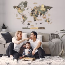 Carte du Monde en Bois 3D CREATIFWOOD Graphite, L (150 x 105 cm) - Décoration Murale