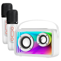 Avizar Enceinte Karaoké Bluetooth pour Enfant avec 2 Micros et Lumières LED RGB Blanc