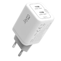 Jaym Chargeur Secteur 5A Double USB-C 65W PD PPS GaN Rapide Blanc