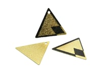 2 Breloques triangle pailleté 22*19mm imprimé géométrique doré et noir