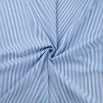 Tissu Popeline de Coton extensible rayé bleu sur fond Blanc - Au mètre
