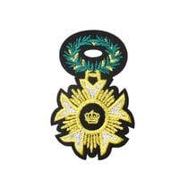 Patch blason lion, écusson brodé armoiries, motif thermocollant couronne laurier 9 cm, Made in France