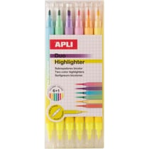 Surligneurs - Double pointe - Jaune fluo + 6 couleurs pastel - Mine biseautée - Apli