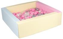Piscine à balles carrée avec 200 balles - bords 3 couleurs/perle, transparent, rose clair, argent - Velinda