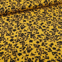 Tissu Viscose Bouquets de fleurs noirs sur fond Jaune