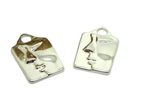 2 Breloques rectangle avec portrait -  visage abstrait 23*14mm argent platine