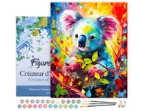 Peinture par Numéro Figured'Art avec Cadre - Koala Coloré Abstrait - Kit de Loisir Créatif DIY Numéro d'Art Complet - 40x50cm toile tendue sur châssis