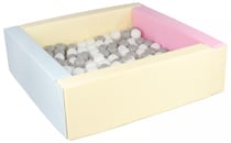 Piscine à balles carrée avec 200 balles - rose, bleu, jaune (pastel)/blanc,gris