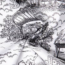 Tissu Toile  de Coton Paris Haussman sur fond Blanc
