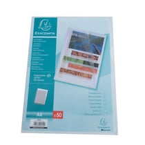 Sachet 50 pochettes coin polypropylène grainé 12/100e - A4 - Cristal - x 10 - Exacompta