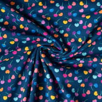 Tissu Jersey de Coton Nina cherry pop sur fond Bleu marine