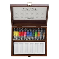 Coffret en bois aquarelle extra fine Sennelier 12 tubes de 10ml 1 palette en porcelaine