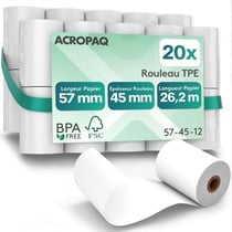 20 Rouleaux de Caisse 57x 45x8mm- Thermique 26,2 m- Terminaux de paiement- 20 Bobines TPE- Sans BPA- Dimension Universelle- ACROPAQ