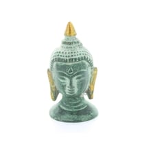 Statuette Tête de Bouddha en Laiton vert antique 5 cm - Omsaé