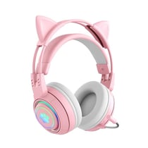 Casque Audio Stéréo Bluetooth Sans Fil Oreilles De Chat Avec Micro Détachable - Rose / Bleu - Yonis