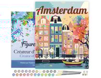 Peinture par Numéro Figured'Art avec Cadre - Affiche de voyage Amsterdam en fleurs - Kit de Loisir Créatif DIY Numéro d'Art Complet - 40x50cm toile tendue sur châssis