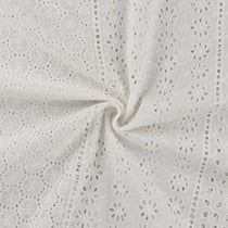 Tissu Popeline de Coton Broderie Anglaise Cercles & Fleurs sur fond Blanc cassé