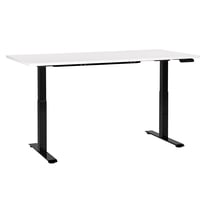 Bureau Électrique Réglable Plateau Blanc et Structure Acier Noir 160 x 72 cm Hauteur Ajustable Assis Debout Pieds Carrés Design Moderne
