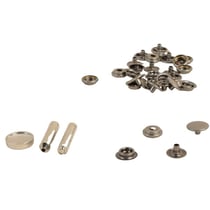 8 boutons pressions 15mm tissus lourds et outil argent vieilli
