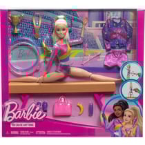 Coffret gymnastique : poutre avec poupée barbie + accessoires - 22 pièces - poupée mannequin - mattel - hrg52
