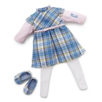 Ensemble robe bleue ecossaise 38 cm - trudi - habit poupee (02)