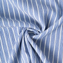 Tissu Polyviscose Seersucker aspect Lin lavé Suzy rayures Blanc sur fond Bleu ciel