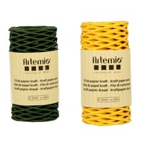 2 bobines de fil kraft vert bouteille / jaune
