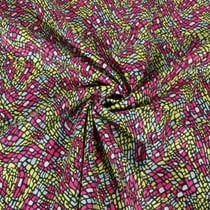 Tissu Voile de Coton digital Géométrique abstrait sur fond Vert anis - Au mètre