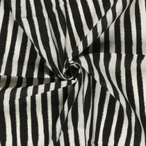 Tissu Viscose Coton aspect Lin rayures Noir sur fond Blanc cassé
