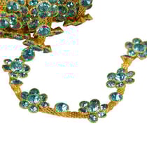 Galon fleurs pierre 15mm bleu turquoise au mètre
