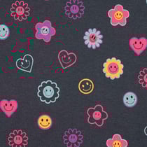 Tissu Jersey Smile rose sur fond Gris anthracite chiné - Au mètre