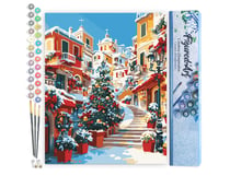 Peinture par Numéro Figured'Art - Village Méditerranéen de Noël - Kit de Loisir Créatif DIY Numéro d'Art Complet - 40x50cm sans châssis en bois
