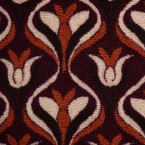Tissu Sherpa Teddy imprimé floral rétro sur fond Bordeaux
