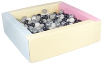 Piscine à balles carrée avec 300 balles – rose, bleu, jaune (pastel)/noir, blanc, gris, argent - Velinda