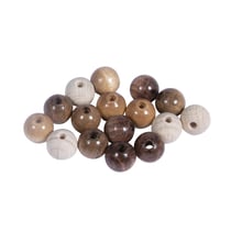 Assort. perles en bois , FSC 100%, 10mm, tons naturels, polies, 52 pces